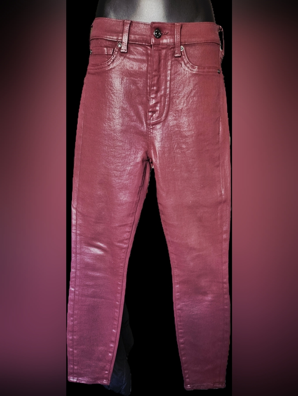 7 For All Mankind Red Coated Skinny Fit Stretch Jeans